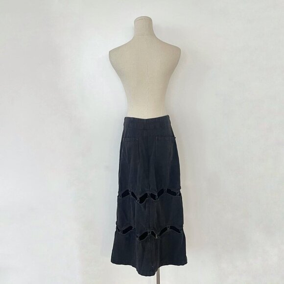 Black Midi Denim Skirt With Cutout Details - Picture 3 of 7